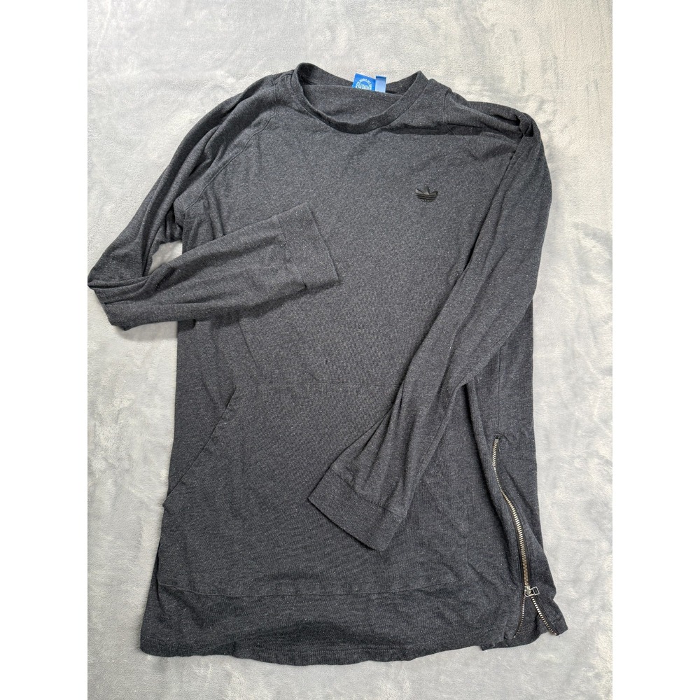 Adidas Original Long T-Shirt Mens XL Gray Speckled Long Sleeve Side Zip Detail